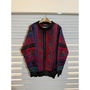 Robert Banks Vintage 3D Knit Sweater Mens Multicolor Textured Crewneck Pullover